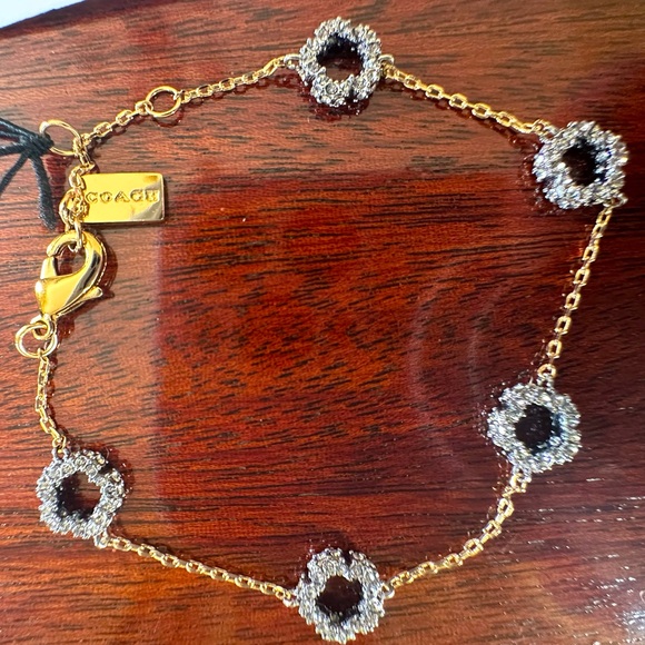 COACH NWT Pave Tea Rose Dainty Gold and silver Satellite Bracelet - Picture 7 of 8